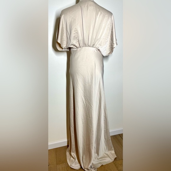 BHLDN Anthro | Amelia Deep V Satin Dress | Maxi | Cream | Women’s 12 - Picture 5 of 7